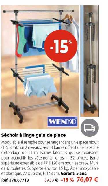séchoir à linge gain de place wenko