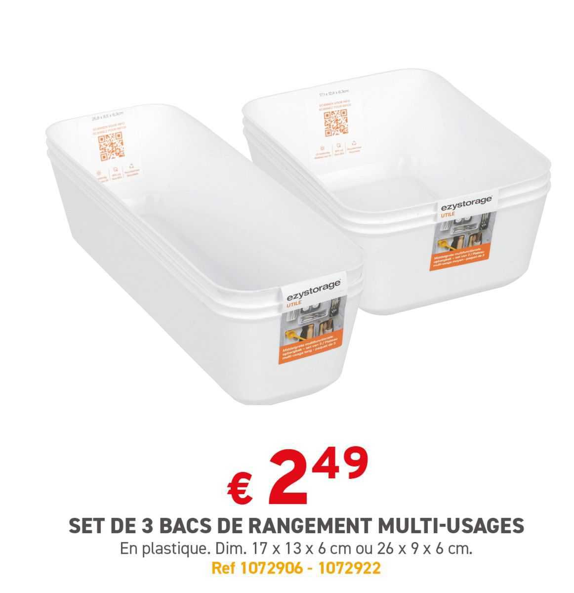 set de 3 bacs de rangement multi-usages