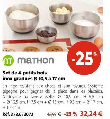 set de 4 petits bois inox graduées ø 10,5 à 17 cm mathon