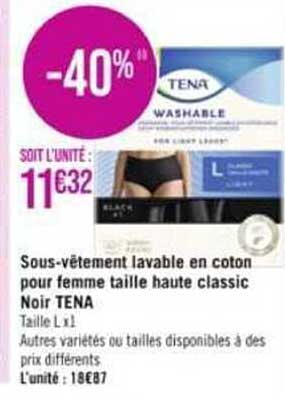 sous-vêtement lavable en coton pour femme taille haute classic noir tena