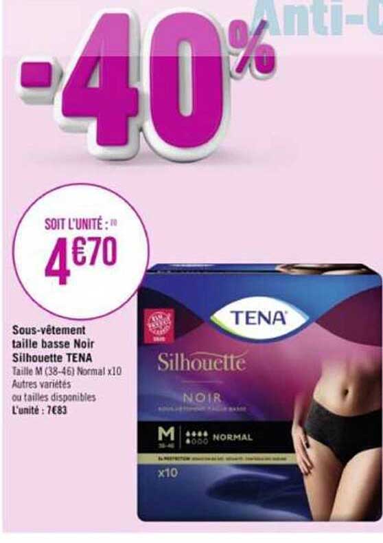 sous-vêtement taille basse noir silhouette tena