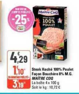 steak haché 100% poulet façon bouchère 8% m.g. maître coq