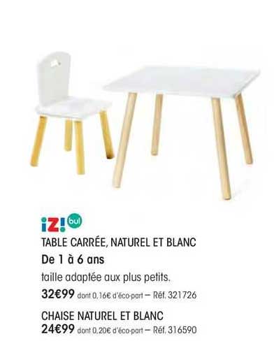 table carrée, naturel et blanc iz! bul