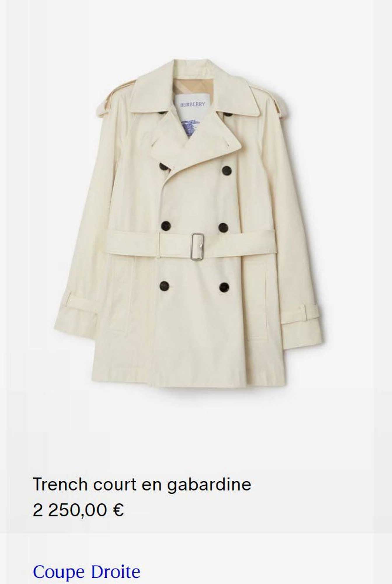trench court en gabardine