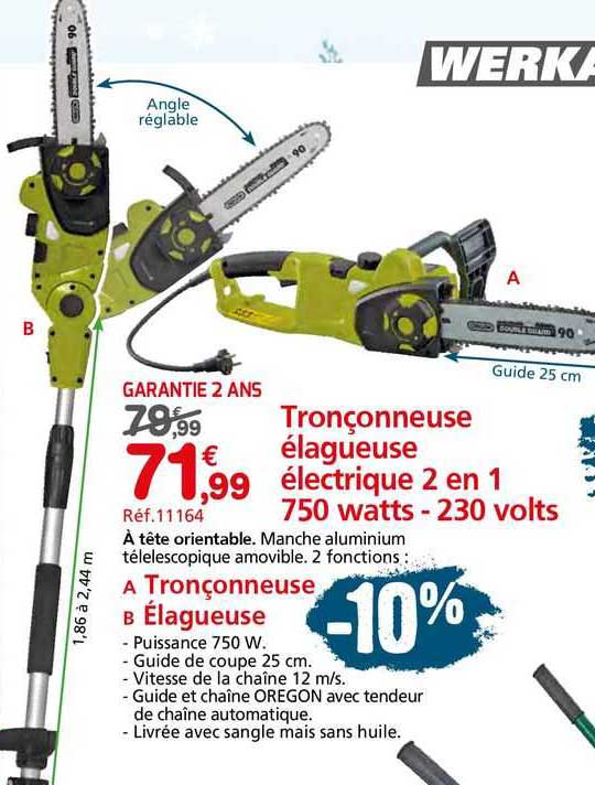 tronçonneuse élagueuse électrique 2 en 1 750 watts - 230 volts