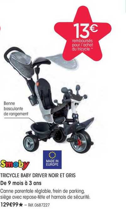 trycicle baby driver noir et gris