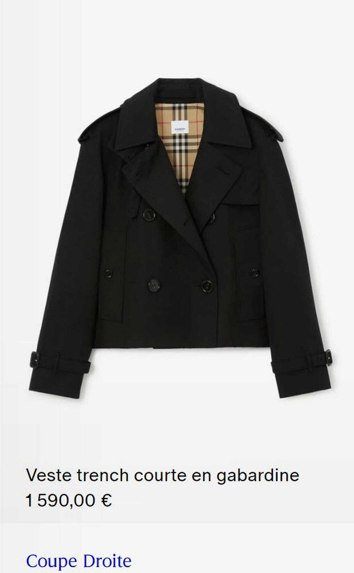 veste trench courte en gabardine