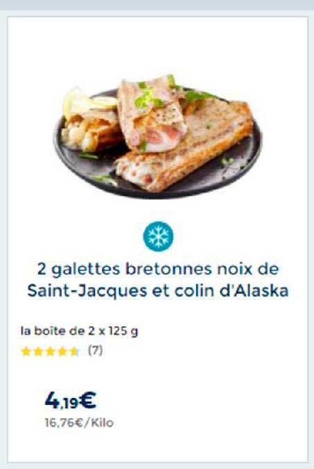 2 galettes bretonnes noix de saint-jacques et colin d'alaska