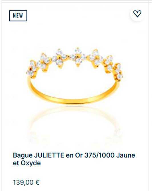 Bague Juliette En Or 375-1000 Jaune Et Oxyde