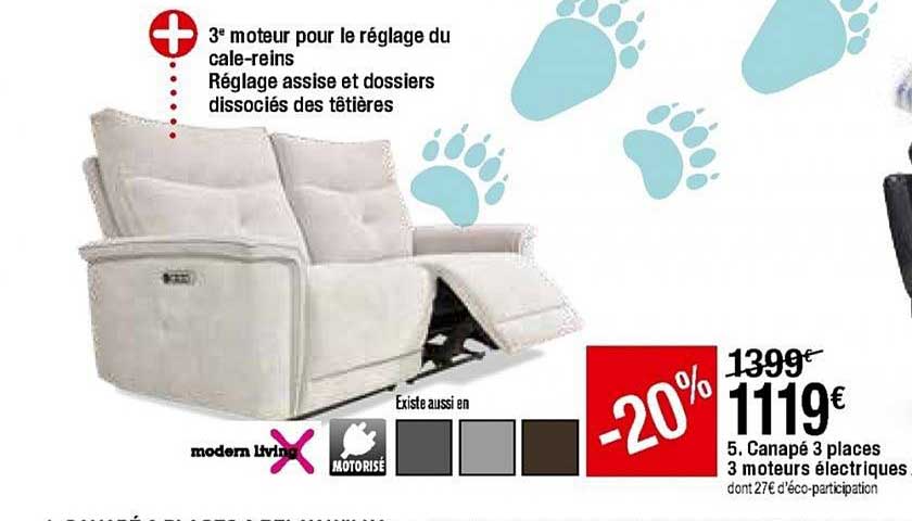 canapé 3 places 3 moteurs électriques