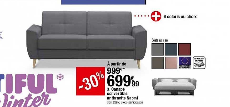 canapé convertible anthracite naomi