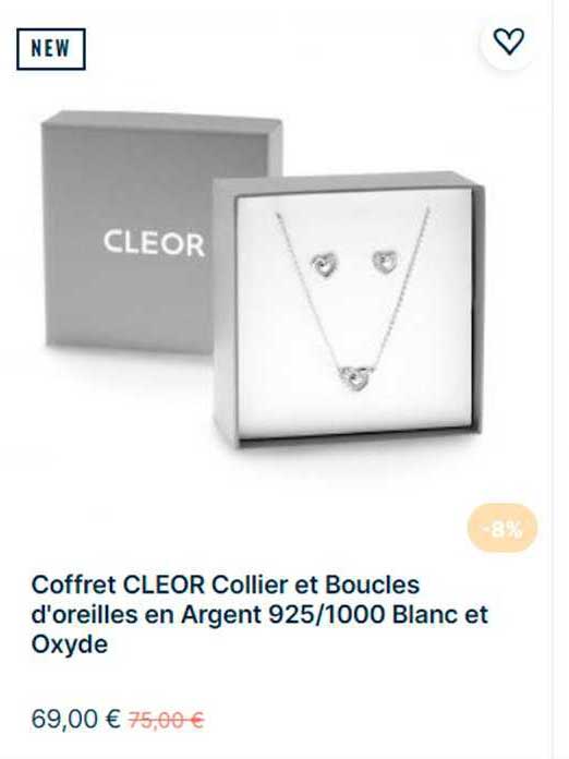 coffret cleor collier et boucles d'oreilles en argent 925-100 blanc et oxyde