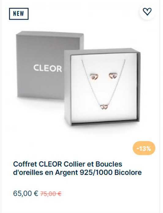 coffret cleor collier et boucles d'oreilles en argent 925-1000 bicolore