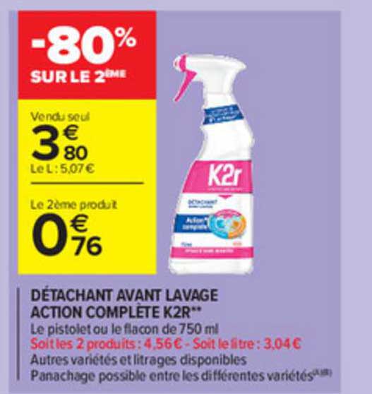 détachant avant lavage action complète k2r