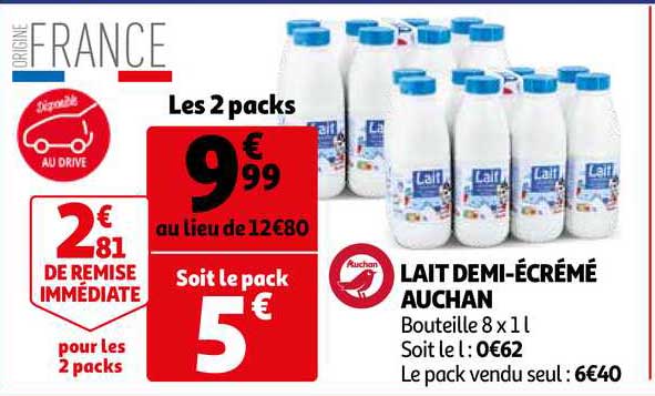 lait demi-écrémé auchan