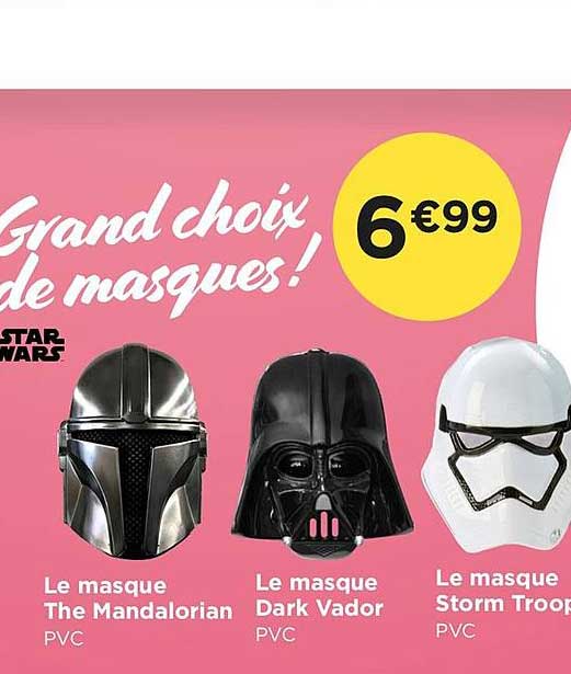 le masque the mandalorian, le masque dark vador, le masque storm trooper