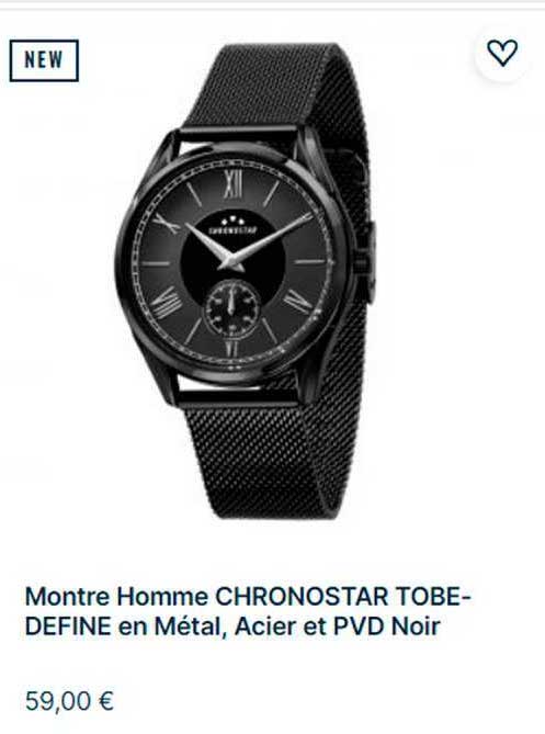 montre homme chronostar tobe-define en métal, acier et pvd noir
