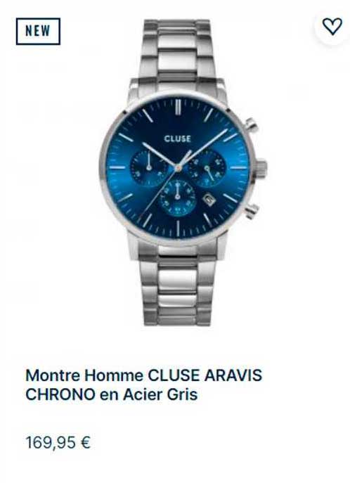 montre homme cluse aravis chrono en acier gris