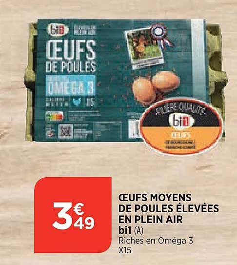 oeufs moyens de poules élevées en plein air bi1