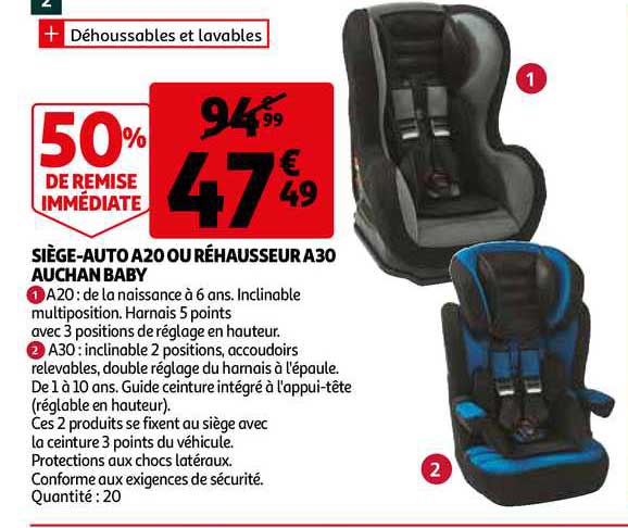 siège-auto a20 ou rehausseur a30 auchan baby