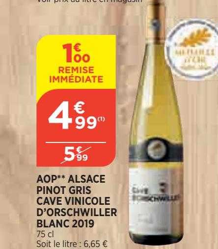 aop alsace pinot gris cave vinicole d'orschwiller blanc 2019