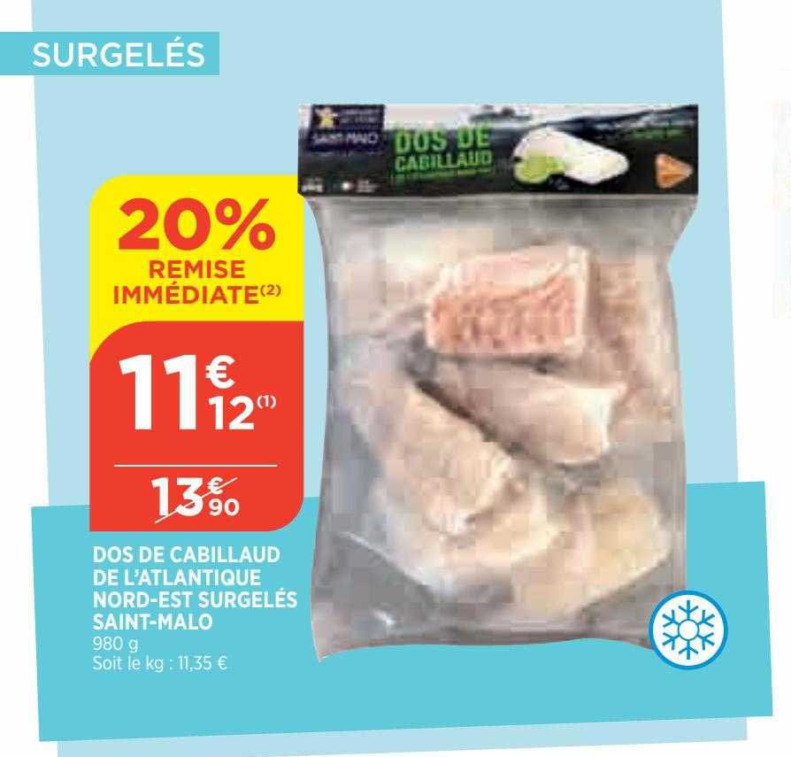 dos de cabillaud de l'atlantique nord-est surgelés saint-malo