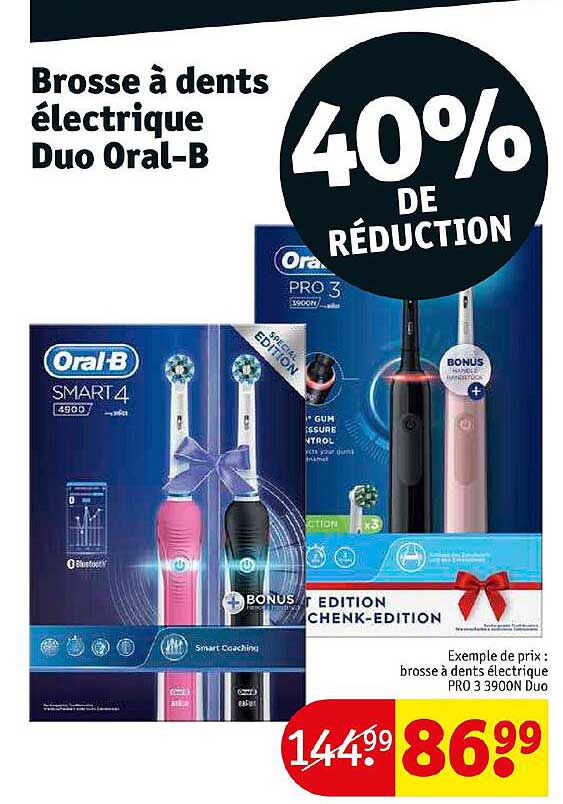 brosse à dents électrique duo oral-b 40% de réduction