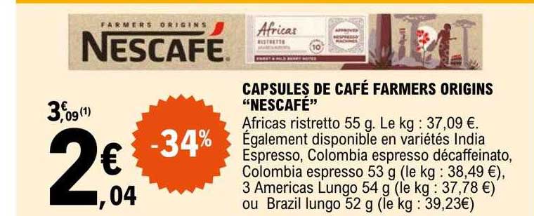 capsules de café farmers origins "nescafé"