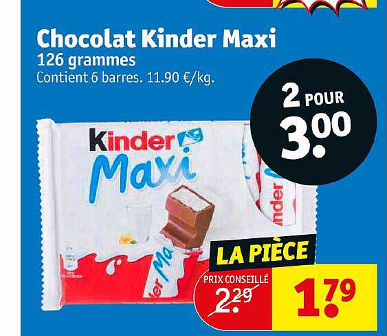 chocolat kinder maxi 126 grammes