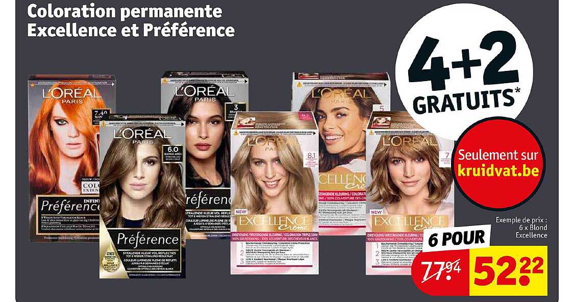 coloration permanente excellence et préférence 4+2 gratuits