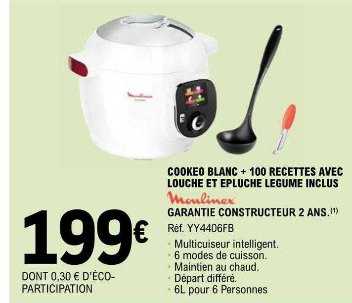 cookeo blanc + 100 recettes avec louche et épluche légmes inclus moulinex