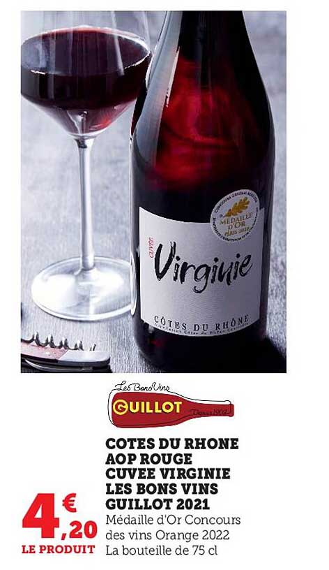 côte du rhone aop rouge cuvée virginie les bons vins guillot 2021
