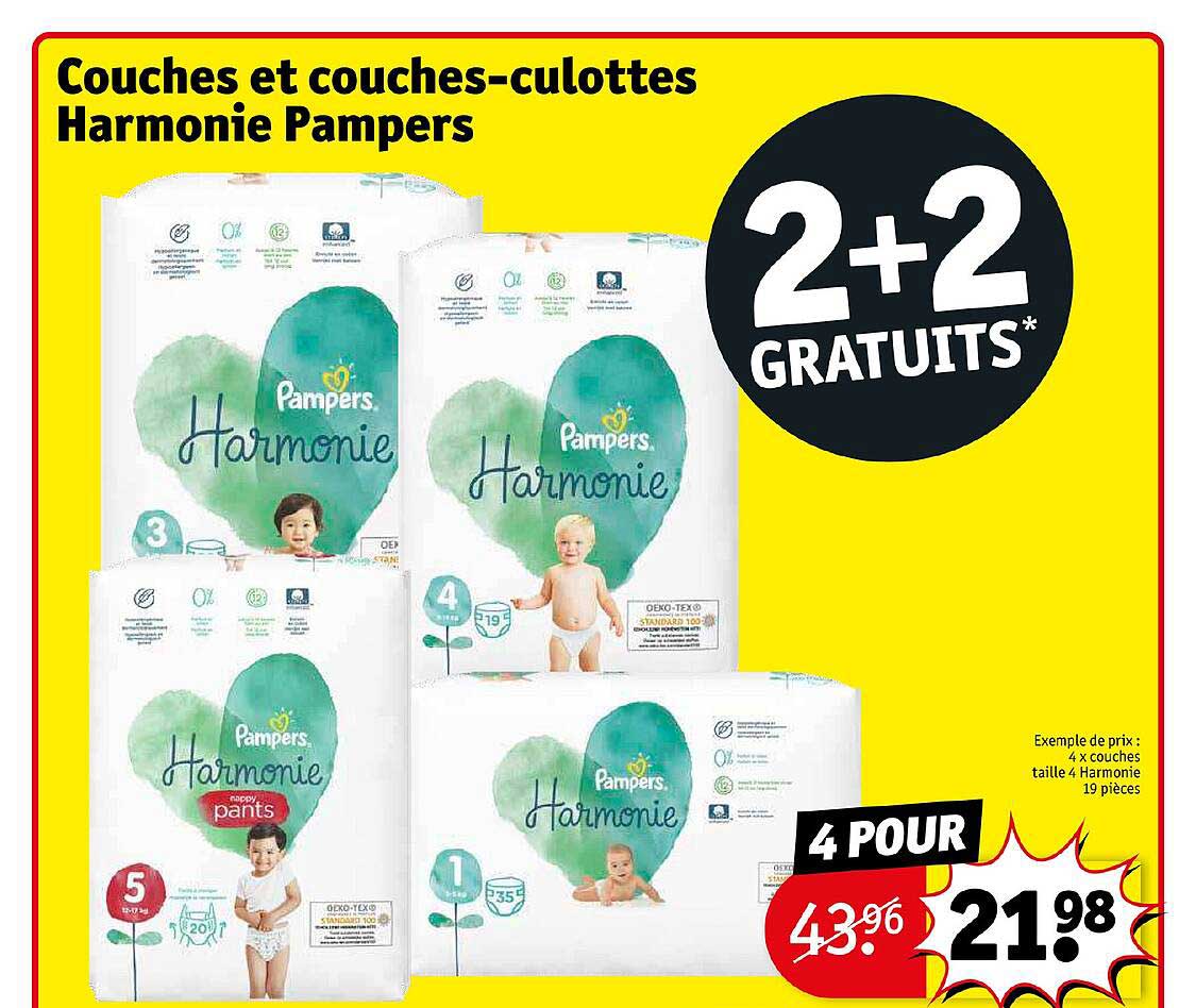 couches et couches-culottes harmonie pampers 2+2 gratuits