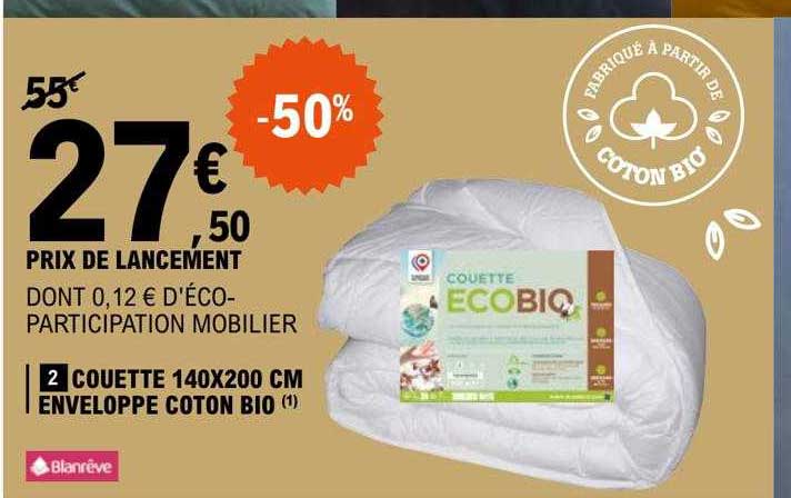 Couette 140 X 200 Cm Enveloppe Coton Bio