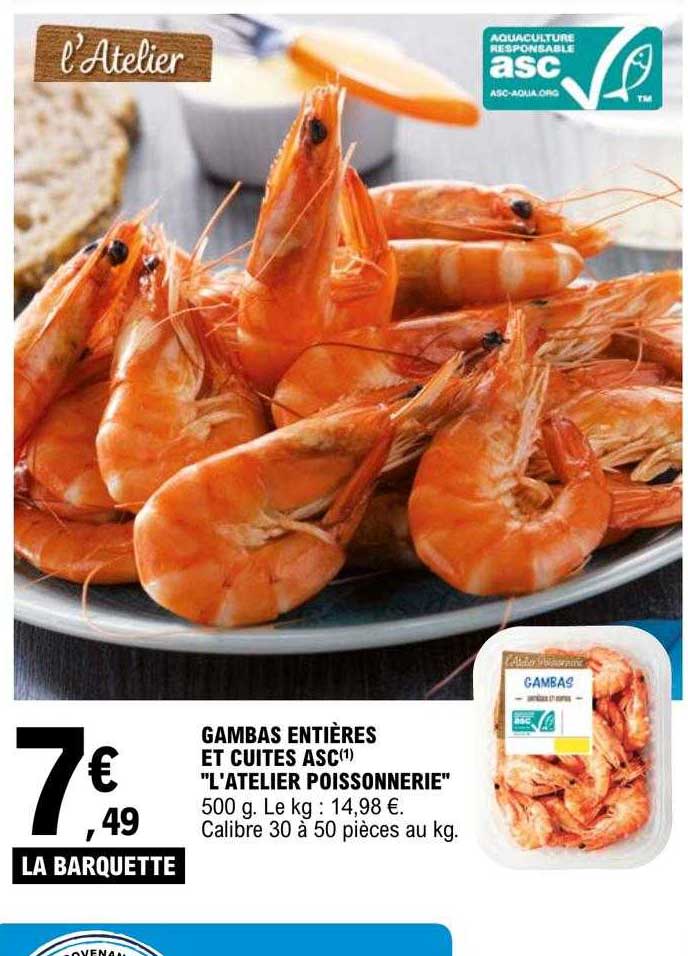 gambas entières et cuites asc "l'atelier poissonnerie"