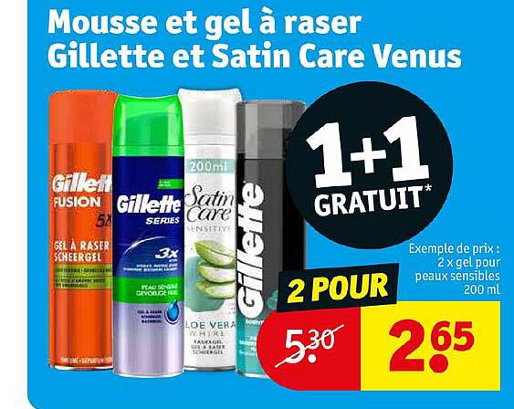 mousse et gel à raser gillette et satin care venus 1+1 gratuit