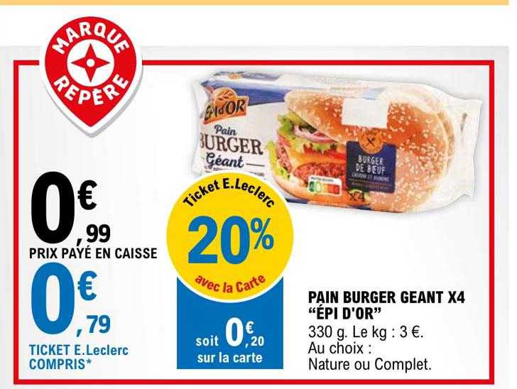 pain burger géant x4 "épi d'or"