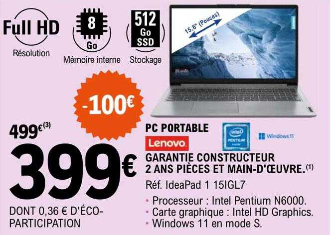 Pc Portable Lenovo 15,6" (pouces)