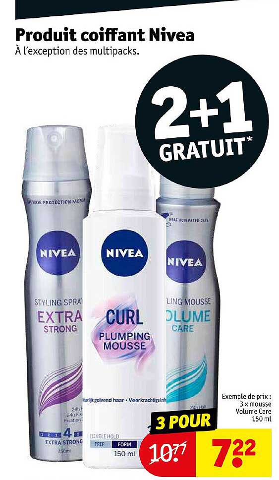 produit coiffant nivea 3 x mousse volume care 2+1 gratuit