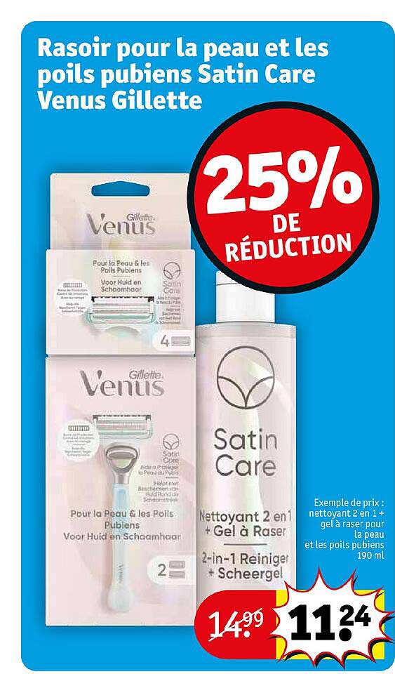 rasoir pour la peau et les poils pubiens satin care venus gillette 25% de réduction