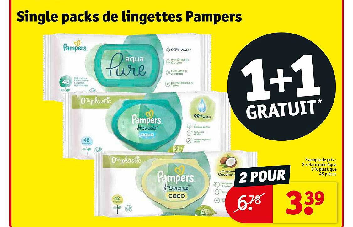 single pack de lingettes pampers 1+1 gratuit