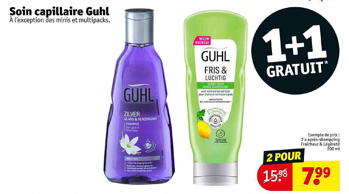 soin capillaire guhl 2 x après-shampoing fraîcheur & légèreté 1+1 gratuit