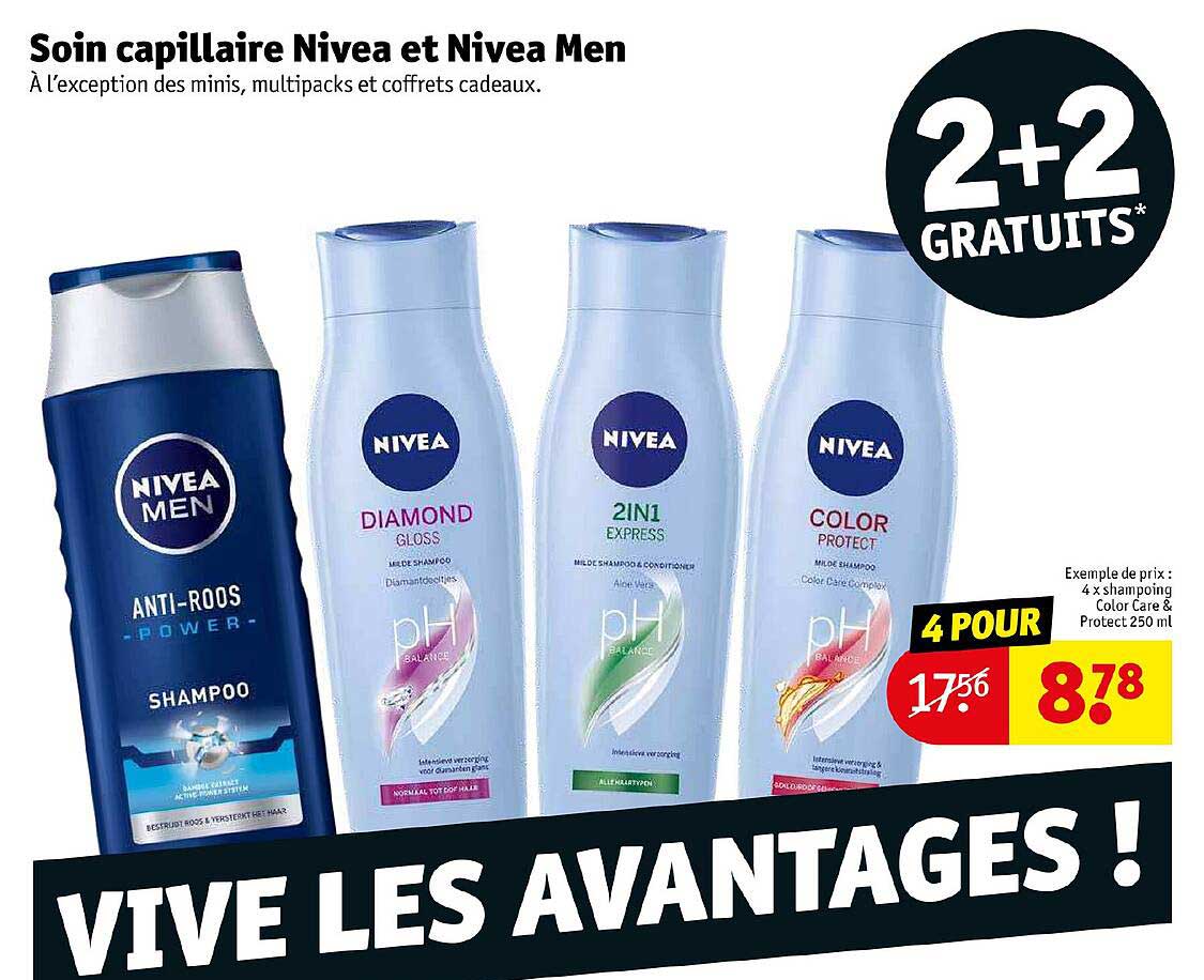 soin capillaire nivea et nivea men 4 x shampoing color care & protect 2+2 gratuits