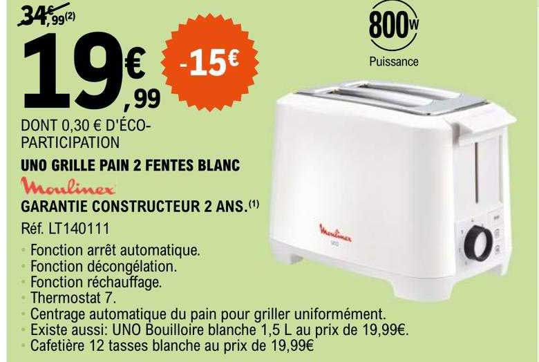 uno grille pain  fentes blanc moulinex
