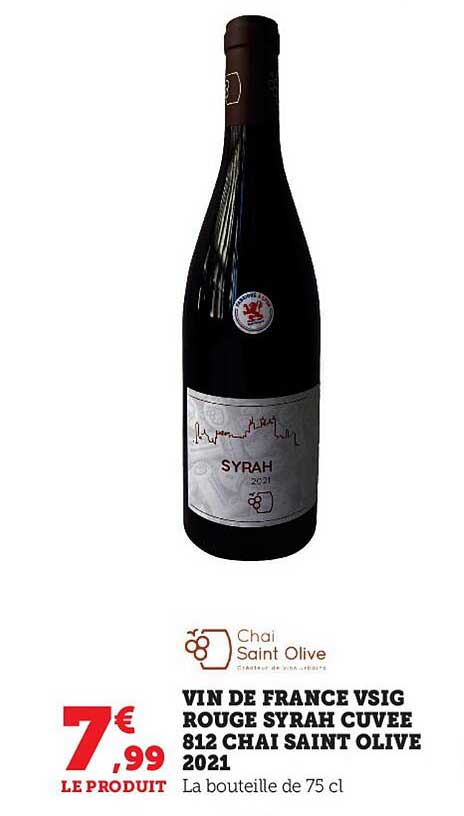 vin de france vsig rouge syrah cuvée 812 chai saint olive 2021