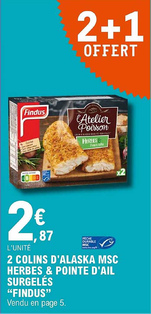 2 colins d'alaska msc herbes & pointe d'ail surgelés "findus"