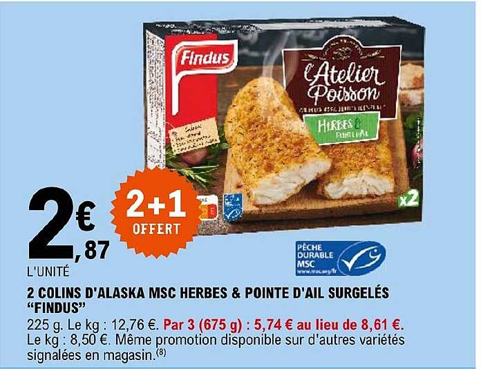 2 colins d'alaska msc herbes & pointe d'ail surgelés "findus"