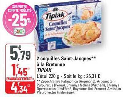 2 coquilles saint-jacques à la bretonne tipiak