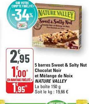 5 barres sweet & salty nut chocolat noir et mélange de noix nature valley