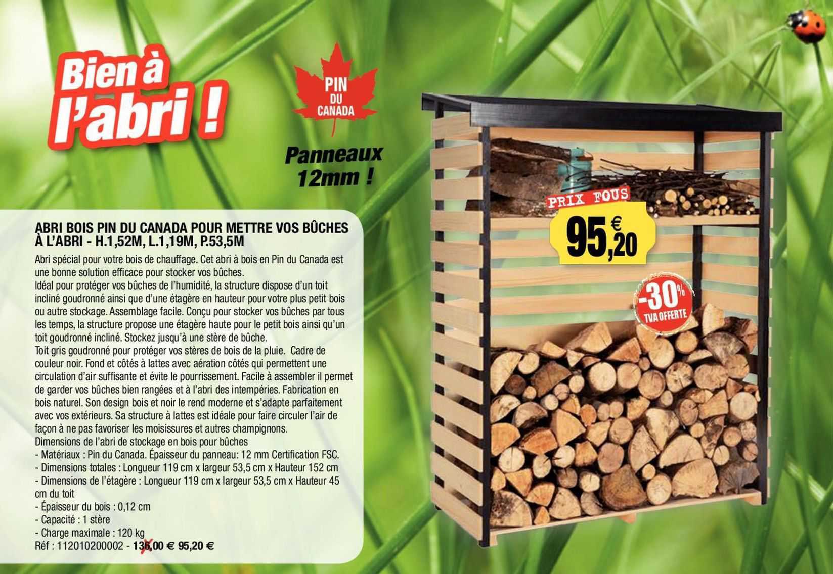 abri bois pin du canada pour mettre vos bûches à l'abri